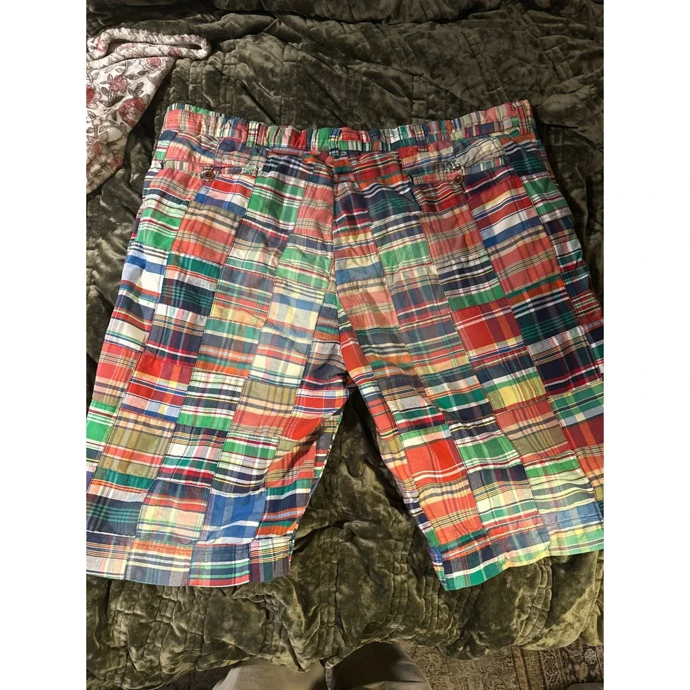 Polo Ralph Lauren Mens Patchwork Madras Plaid Shorts Multi Color Cotton Size 42